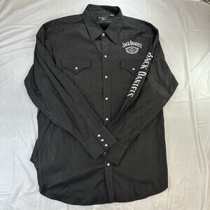 Jack Daniels Pearl Snap Button Up Shirt Mens 2XL Embroidered Western Style Black